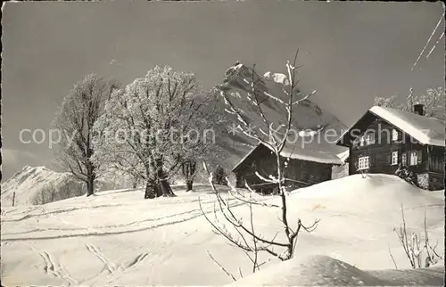 Braunwald GL Haeuser verschneit am Hoehenweg Kat. Braunwald