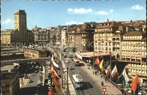 Lausanne VD La Tour Bel`Air et le Grand Pont Strassenbahn Autos / Lausanne /Bz. Lausanne City