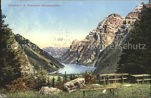 Kloental Blick von Richisauer Schwammhoehe auf See Kat. Kloental