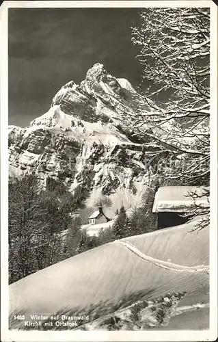 Braunwald GL mit Kirchli und Ortstock im Schnee Kat. Braunwald