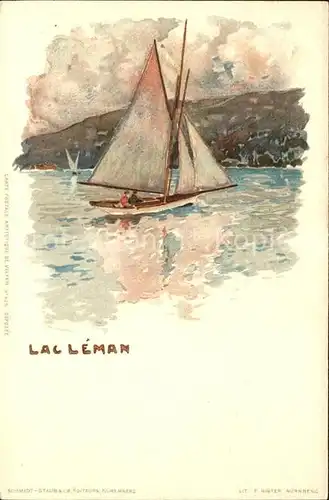 Lac Leman Genfersee Segelboot Kuenstlerkarte / Genf /Bz. Geneve City