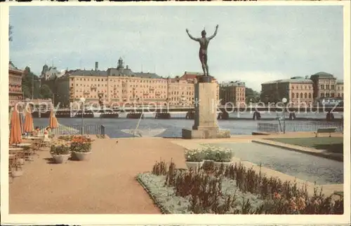 Stockholm Utsikt oever Stroemmen Grand Hotel Nationalmuseum Statue Kat. Stockholm