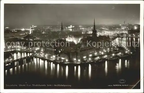 Stockholm Utsikt fran Stadshusets torn Stadtbild bei Nacht Kat. Stockholm