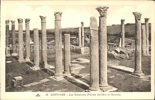 Carthage Karthago Les Colonnes Ruines derriere le Carmel Kat. Tunis