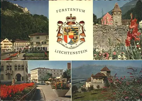 Vaduz Schloss Ortspartie Wappen Blumen Kat. Vaduz