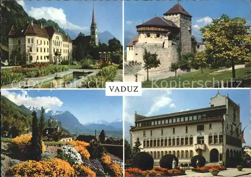 Vaduz Regierungsgebaeude Kirche Schloss Rathaus Panorama mit Falknis Raetikon Kat. Vaduz