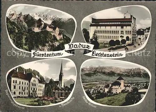 Vaduz Schloss Rathaus Regierungsgebaeude Kirche Panorama Kat. Vaduz