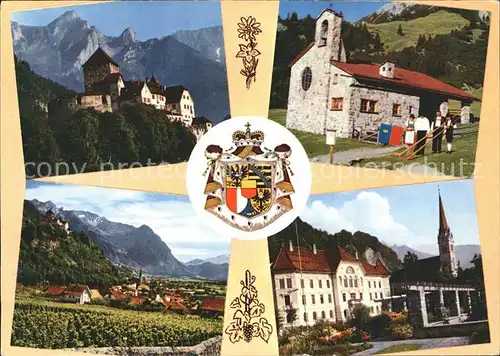 Vaduz Schloss Friedenskapelle Malbun Regierungsgebaeude Kirche Wappen Kat. Vaduz