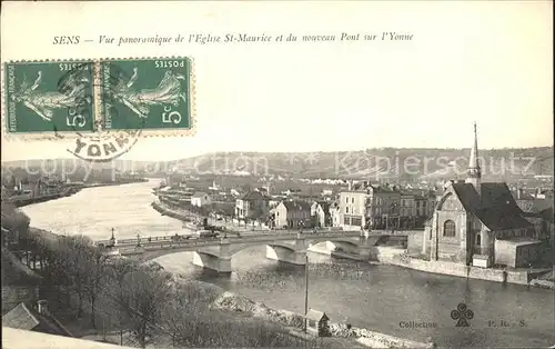 Sens Eglise St Maurice et nouveau Pont sur l Yonne Stempel auf AK Kat. Sens