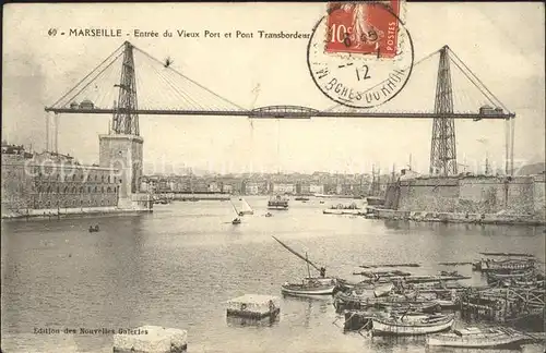 Marseille Entree du vieux Port et Pont Transbordeur Stempel auf AK Kat. Marseille