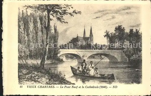 Chartres Eure et Loir Vieux Chartres Pont Neuf et la Cathedrale vers 1840 Kat. Chartres