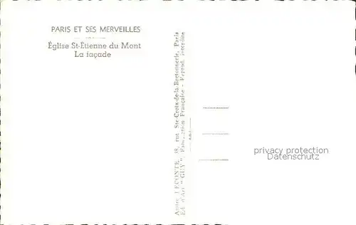 Paris Eglise St Etienne du Mont Facade Serie Paris et ses merveilles Kat. Paris