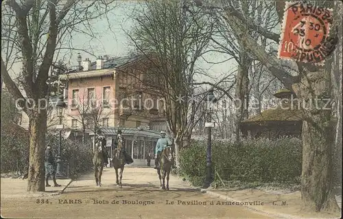 Paris Bois de Boulogne Pavillon d Armenonville Chevalier Stempel auf AK Kat. Paris