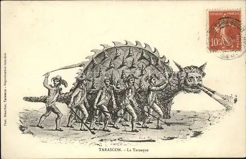 Tarascon La Tarasque Drache Sage Kuenstlerkarte Stempel auf AK Kat. Tarascon