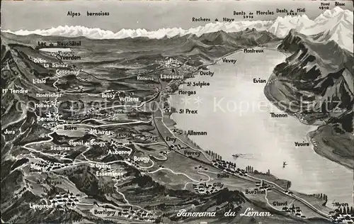 Lac Leman Genfersee und Umgebung Gebiets Reliefkarte / Genf /Bz. Geneve City