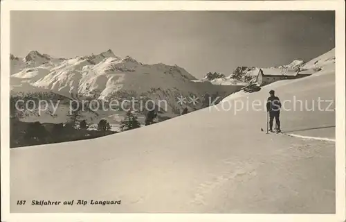 Piz Languard Skifahrer auf Alp Languard Kat. Piz Languard