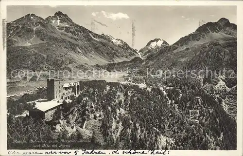Maloja GR Belvedere mit Bergeller Strasse und Mte del Forno / Maloja Graubuenden /Bz. Maloja