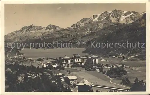 Maloja GR Palace Hotel mit Silsersee und Piz Corvatsch / Maloja Graubuenden /Bz. Maloja