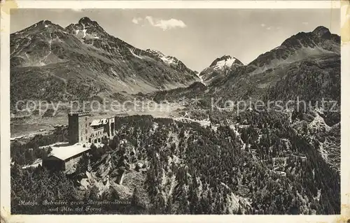 Maloja GR Belvedere mit Bergeller Strasse und Mte del Forno / Maloja Graubuenden /Bz. Maloja