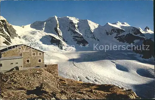 Diavolezza Berghuette mit Piz Palue und Bellavista Kat. Diavolezza