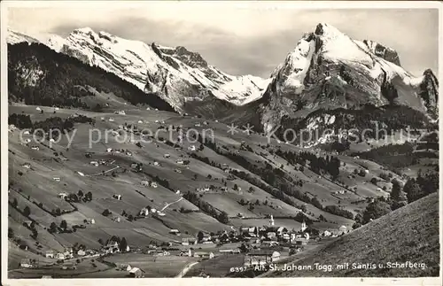 Alt St Johann mit Saentis und Schafberg Kat. Alt St Johann