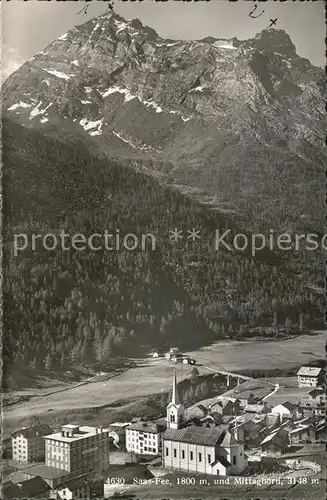 Saas Fee mit Mittagshorn Kat. Saas Fee