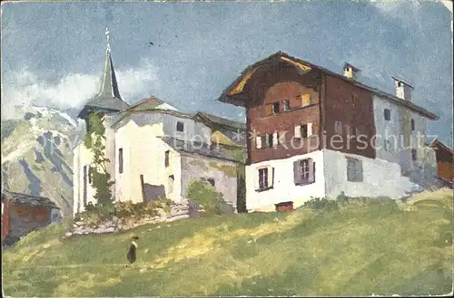 Grimentz Kuenstlerkarte Kirche  Kat. Grimentz