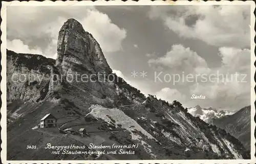 Staubern Berggasthaus mit Staubernkanzel und Saentis Kat. Hoher Kasten