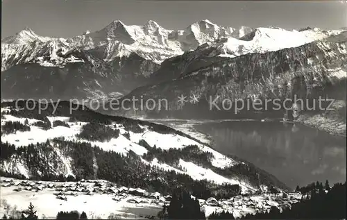 Beatenberg mit Thunersee Schreckhorn Finsterahorn Eiger Moench Jungfrau Kat. Beatenberg