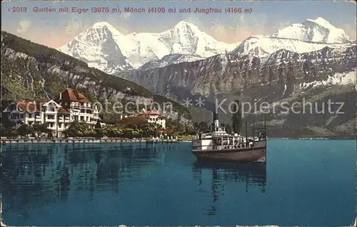 Gunten mit Eiger Moech Jungfrau See Dampfer Kat. Gunten