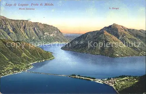 Melide Lago di Lugano Ponte Monte Generoso e S. Giorgio Kat. Melide