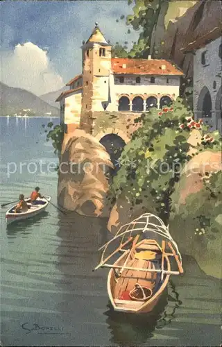 Lugano TI Kuenstlerkarte Haeuser am See Boote Bonelli Kat. Lugano