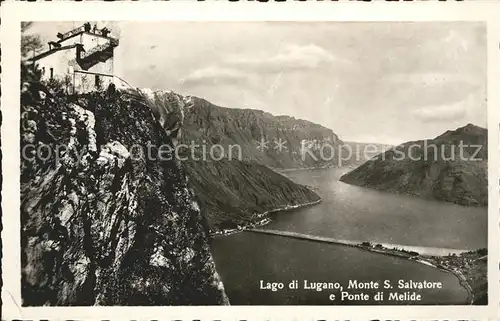 Melide Lago di Lugano Monte S. Salvatore e Ponte di Melide Kat. Melide