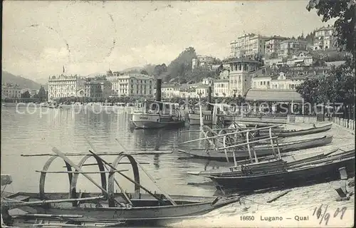 Lugano TI Lago di Lugano Quai Boote Kat. Lugano