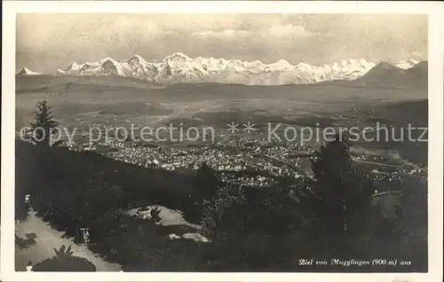 Biel Bienne Blick von Magglingen mit Alpenpanorama Kat. Biel