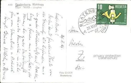Beatenberg Waldegg mit Eiger Moench Jungfrau Kat. Beatenberg