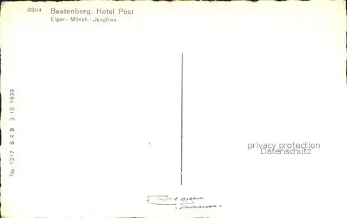 Beatenberg Hotel Post mit Eiger Moench Jungfrau Kat. Beatenberg