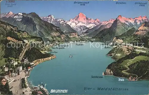 Brunnen SZ mit Vierwaldstaettersee Panoramakarte Kat. Brunnen