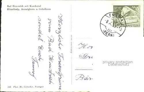 Heustrich mit Kandertal Bluemlisalp Aermighorn und Gehrihorn Kat. Frutigen