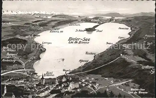 Biel Bienne Bieler See mit St Petersinsel Relief Panoramakarte Kat. Biel