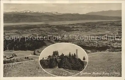 Hinwil Gasthaus Bachtel Kulm Panorama mit Zuerichsee und Alpen Kat. Hinwil