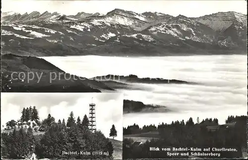 Hinwil Panorama Bachtel Kulm mit Blick auf Churfirsten Speer und Schaeniserberg Kat. Hinwil