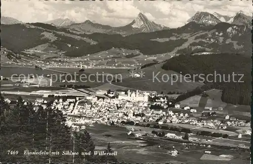 Einsiedeln SZ Totalansicht mit Sihlsee und Willerzell / Einsiedeln /Bz. Einsiedeln