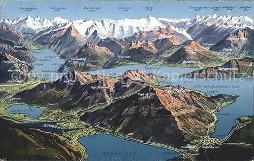 Rigi Kulm Panoramakarte Vierwaldstaettersee Zugersee Alpen Kat. Rigi Kulm