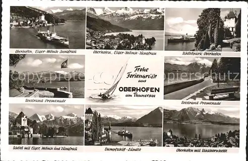 Oberhofen Thunersee Schlosspark Seestrand Promenade Eiger Moench Jungfrau Dampfschiff Laende Kat. Oberhofen Thunersee