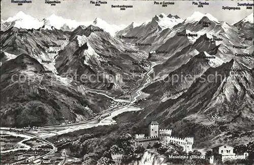 Bellinzona und Umgebung Relief Panoramakarte Kat. Bellinzona
