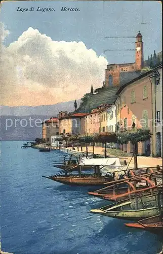 Morcote TI Haeuser und Boote am See / Morcote /Bz. Lugano