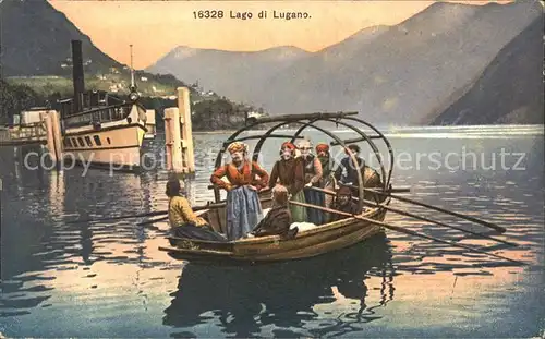 Lugano TI Lago di Lugano Frauen auf Boot Dampfer Kat. Lugano