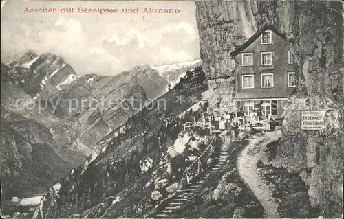 Aescher Wildkirchli mit Seealpsee und Altmann Kat. Weissbad