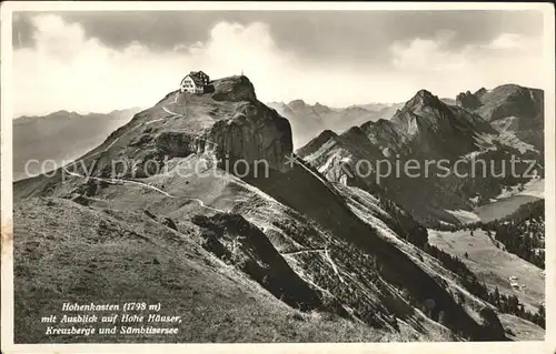 Hoher Kasten Gasthaus mit Hohe Haeuser Kreuzberge und Saembtisersee Kat. Appenzeller Alpen